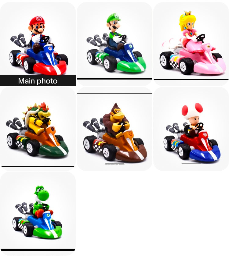 Super Mario Bros Mario Kart Nintendo 7 Deluxe action figure toys for kids

1) Mario Kart   2) Princess Peach Kart   3) Luigi Kart   4) Donkey Kong Kart  5) Toad Kart   6) Yoshi Kart   7) Bowser Kart  

Let us know about your choice of toy at checkout and