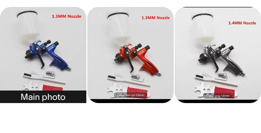 600ML HVLP Spray Gun 1.3mm / 1.4 mm Nozzle With Pressure Regulator Car Surface Spraying USA

Comes in three different variation 
1) Blue color ( 1.3mm nozzle ) 
2) Orange color ( 1.3 mm nozzle ) 
3) Grey color ( 1.4 mm nozzle ) 

Let us know about your c