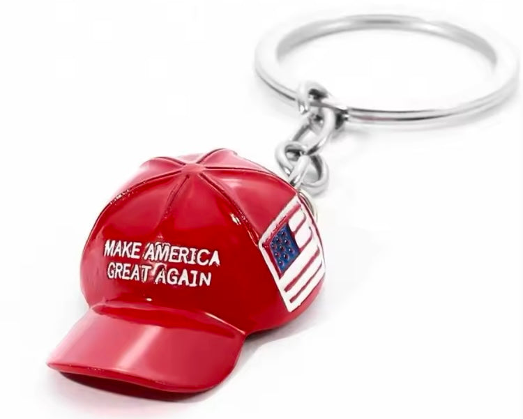 DONALD TRUMP MAKE AMERICA GREAT AGAIN ELECTION CAMPAIGN RED HAT FLAG KEYCHAIN PENDANT 

WIDELY APPLICABLE - Swivel clasp hook with key ring can be used to make lanyards, key chains, jewellery making, backpack decorations, handmade dog collars, zip heads,