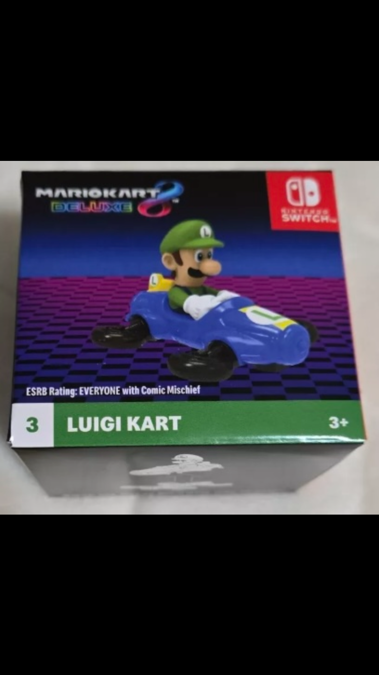 2024 McDonald's Nintendo Mario Kart 10 Deluxe Happy Meal Toys action figure for Kids 

1) Mario Kart   2) Peach Kart   3) Luigi Kart   4) Toadette Kart  5) Donkey Kong Kart  6) Gold Mario Kart   7) Toad Kart   8) Yoshi Kart   9) Bowser Kart   10) pink gol