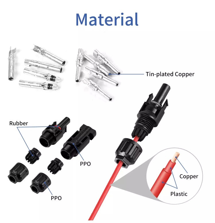 50 Pairs Male Female Solar Cable Connectors Water Proof 30A For DIY Solar Panel 

Includes total 100 connectors ( 50 female and 50 male connectors ) 

Premium Build Quality: Our solar connector kit features pairs of male and female connectors, crafted fro