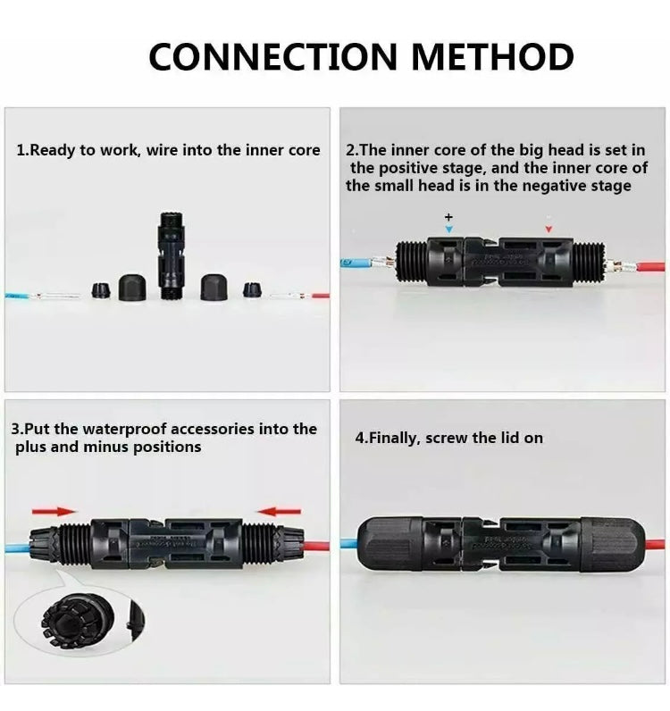 50 Pairs Male Female Solar Cable Connectors Water Proof 30A For DIY Solar Panel 

Includes total 100 connectors ( 50 female and 50 male connectors ) 

Premium Build Quality: Our solar connector kit features pairs of male and female connectors, crafted fro