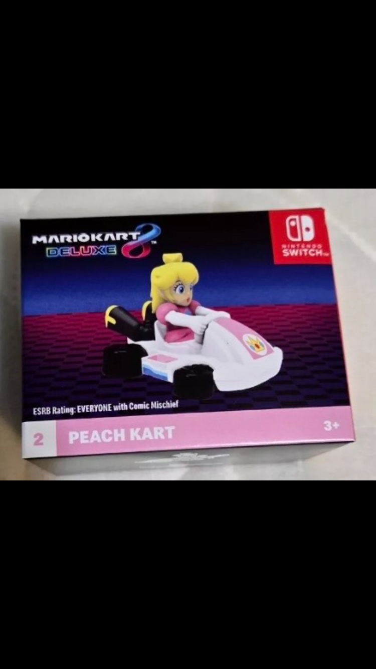 2024 McDonald's Nintendo Mario Kart 10 Deluxe Happy Meal Toys action figure for Kids 

1) Mario Kart   2) Peach Kart   3) Luigi Kart   4) Toadette Kart  5) Donkey Kong Kart  6) Gold Mario Kart   7) Toad Kart   8) Yoshi Kart   9) Bowser Kart   10) pink gol