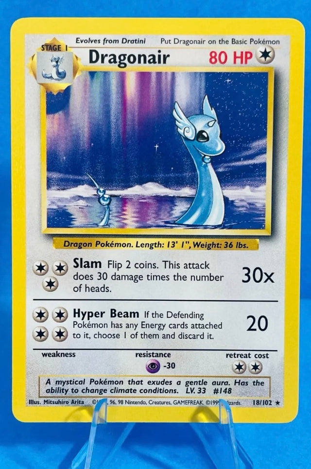 Dragonair - 18/102 Rare Pokemon Base Card 1999- 100% Authentic

Dating Back to 1999, Pokemon Base Set was the first set of Pokemon cards ever printed. 

That set contains absolute classics including Charizard, Blastoise, Venusaur, Pikachu, Mewtwo & many m