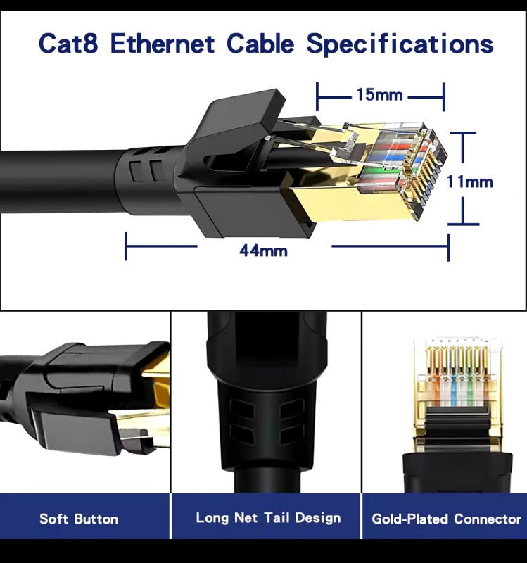 Cat 8 Ethernet RJ45 Cable Super Speed 40Gbps Patch LAN Network Gold Plated 100ft

100ft length 

Cat 8 Ethernet RJ45 Cable Super Speed 40Gbps Patch LAN Network Gold Plated Lot

Heavy duty & Direct Burial】: The double shielded Cat8 Ethernet cable is super-