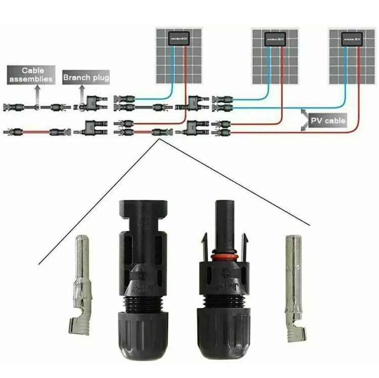 50 Pairs Male Female Solar Cable Connectors Water Proof 30A For DIY Solar Panel 

Includes total 100 connectors ( 50 female and 50 male connectors ) 

Premium Build Quality: Our solar connector kit features pairs of male and female connectors, crafted fro