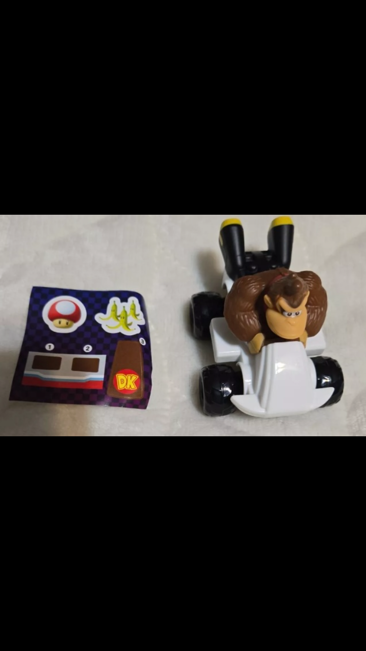 2024 McDonald's Nintendo Mario Kart 10 Deluxe Happy Meal Toys action figure for Kids 

1) Mario Kart   2) Peach Kart   3) Luigi Kart   4) Toadette Kart  5) Donkey Kong Kart  6) Gold Mario Kart   7) Toad Kart   8) Yoshi Kart   9) Bowser Kart   10) pink gol