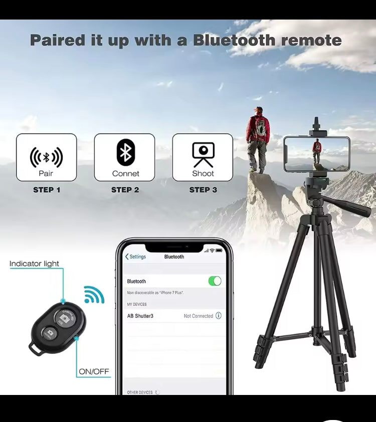 Phone Camera professional Tripod Stand with wireless Bluetooth Remote Phone Holder Lightweight Universal Photography For Apple iPhone Samsung Xiaomi Huawei DSLR GoPro


Comes in two different colors : 1) Black 2) Silver

Let us know about your choice of c