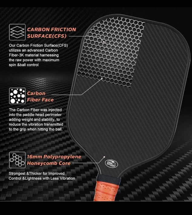 Pickleball Paddle T700 Carbon fiber charged surface technology for Increased Power Feel Fully Encased  Sweet Spot USAPA Approved

Includes : 1 pickle ball paddle