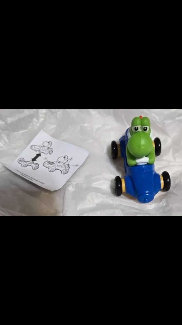 2024 McDonald's Nintendo Mario Kart 10 Deluxe Happy Meal Toys action figure for Kids 

1) Mario Kart   2) Peach Kart   3) Luigi Kart   4) Toadette Kart  5) Donkey Kong Kart  6) Gold Mario Kart   7) Toad Kart   8) Yoshi Kart   9) Bowser Kart   10) pink gol