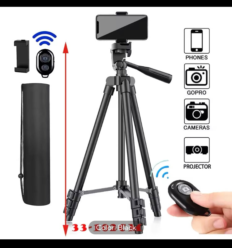 Phone Camera professional Tripod Stand with wireless Bluetooth Remote Phone Holder Lightweight Universal Photography For Apple iPhone Samsung Xiaomi Huawei DSLR GoPro


Comes in two different colors : 1) Black 2) Silver

Let us know about your choice of c