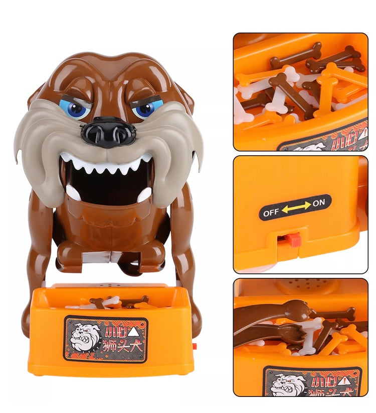 Bulldog Bad Dog Bone Bitting Chew Action Game Flake Out Cards Funny Tricky Toy Kids Game 

Description:
This toy is super funny and amazing for collective entertainment game, the ferocious-looking  simulation design with real dog barking make you feel exc