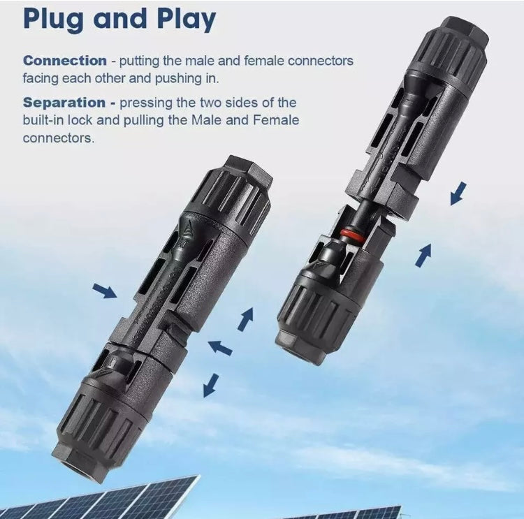 50 Pairs Male Female Solar Cable Connectors Water Proof 30A For DIY Solar Panel 

Includes total 100 connectors ( 50 female and 50 male connectors ) 

Premium Build Quality: Our solar connector kit features pairs of male and female connectors, crafted fro