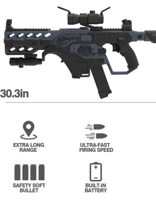 Automatic Toy Gun Electrical Motorized Dart Blaster For Nrf Foam Bullets Elite 

DO NOT DELIVER TO: CA, IL, CT, NJ, NY

Colors : Grey 

FULLY AUTOMATIC, BATTERY-POWERED : 

Our toy gun comes with rechargeable batteries and a USB charging cable that is rec