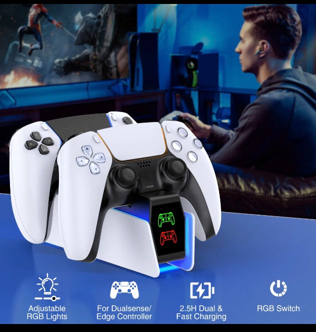 PlayStation 5 PS5 Disc Slim Digital console Controller DualSense Fast Charging Station

it is compatible with DualSense Edge controllers. The ps5 controller charger station two sides with LED ambient light, creating a relaxing and romantic environment, le