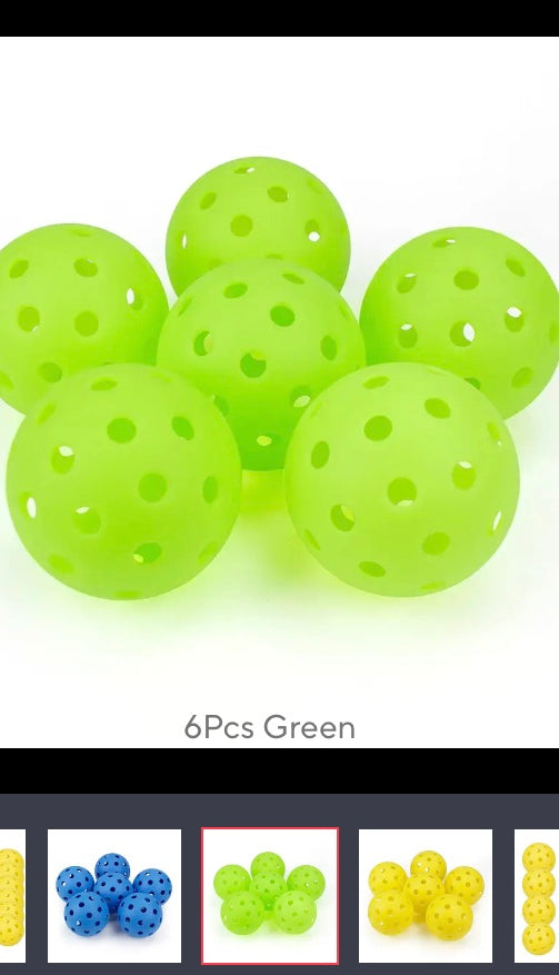 6 Pack Outdoor Pickleball Balls Set USAPA Standard 40 Holes Ball Multicolor
 
Colors include : 
1) green 
2) yellow 
3) blue 
4) light blue
5) red 
6) orange 
Let us know about your choice of color and it will be shipped accordingly . Price is for 6 balls