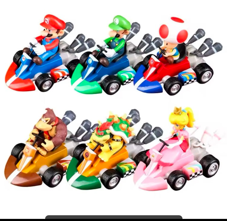 Super Mario Bros Mario Kart Nintendo 7 Deluxe action figure toys for kids

1) Mario Kart   2) Princess Peach Kart   3) Luigi Kart   4) Donkey Kong Kart  5) Toad Kart   6) Yoshi Kart   7) Bowser Kart  

Let us know about your choice of toy at checkout and