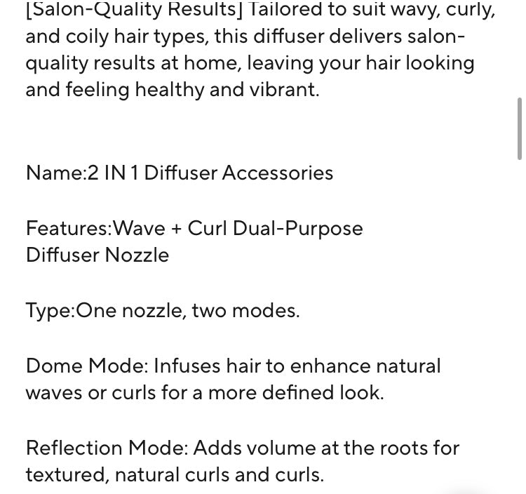 Wave + Curl Diffuser Attachment For Supersonic Nural Hair Dryer Styler HD16 HD07

Aftermarket ( unbranded ) part 

Compatible with Supersonic and Supersonic Nural Hair Dryer Styler Models HD01 HD02 HD03 HD04 HD07 HD08 HD11 HD16