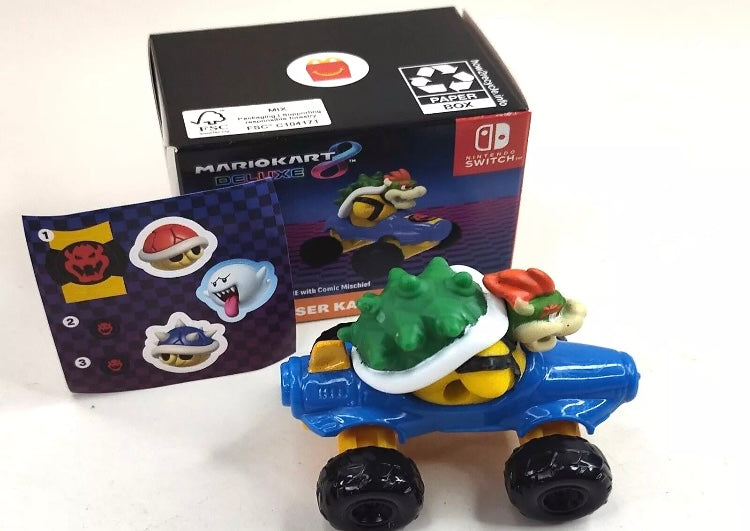 2024 McDonald's Nintendo Mario Kart 10 Deluxe Happy Meal Toys action figure for Kids 

1) Mario Kart   2) Peach Kart   3) Luigi Kart   4) Toadette Kart  5) Donkey Kong Kart  6) Gold Mario Kart   7) Toad Kart   8) Yoshi Kart   9) Bowser Kart   10) pink gol