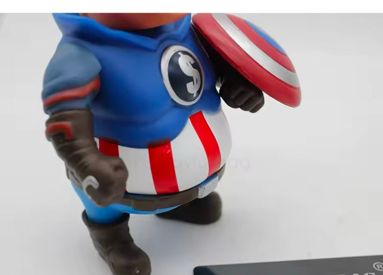 Donald Trump Captain America Cosplay Action Figure Toy movie superhero Collection Entertainment with movable arms and head and removable captain America Shield 

 PVC plastic 

Height : 4 inch , width : 2 inch 

Colour: Multicolour
Material: PVC
Recommend