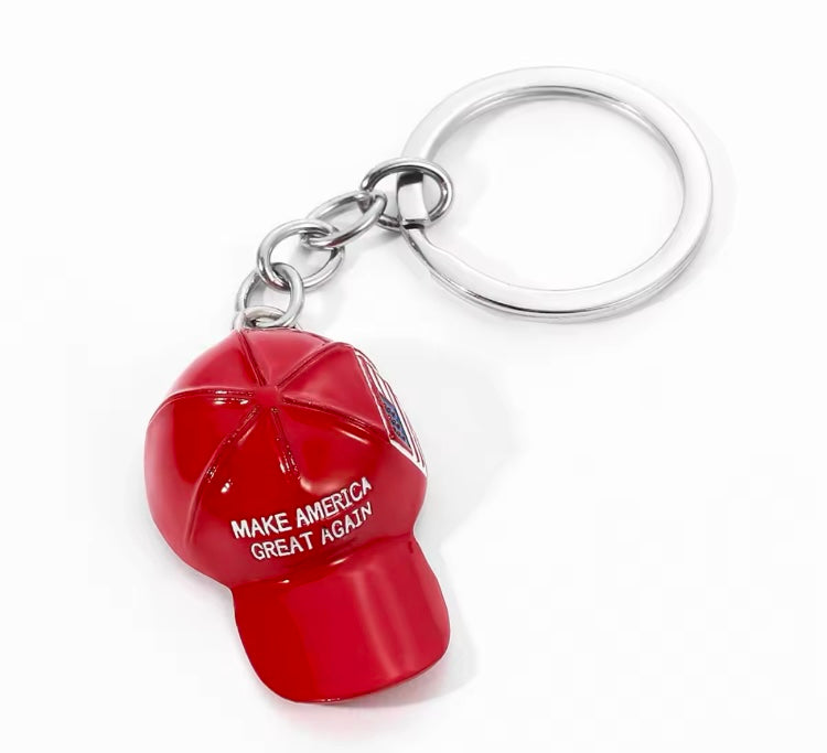 DONALD TRUMP MAKE AMERICA GREAT AGAIN ELECTION CAMPAIGN RED HAT FLAG KEYCHAIN PENDANT 

WIDELY APPLICABLE - Swivel clasp hook with key ring can be used to make lanyards, key chains, jewellery making, backpack decorations, handmade dog collars, zip heads,