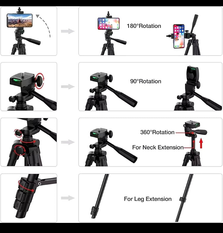 Phone Camera professional Tripod Stand with wireless Bluetooth Remote Phone Holder Lightweight Universal Photography For Apple iPhone Samsung Xiaomi Huawei DSLR GoPro


Comes in two different colors : 1) Black 2) Silver

Let us know about your choice of c