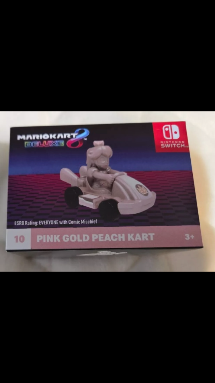 2024 McDonald's Nintendo Mario Kart 10 Deluxe Happy Meal Toys action figure for Kids 

1) Mario Kart   2) Peach Kart   3) Luigi Kart   4) Toadette Kart  5) Donkey Kong Kart  6) Gold Mario Kart   7) Toad Kart   8) Yoshi Kart   9) Bowser Kart   10) pink gol