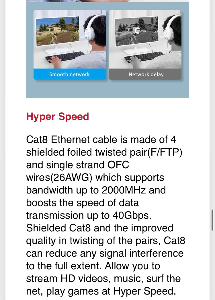 Cat 8 Ethernet RJ45 Cable Super Speed 40Gbps Patch LAN Network Gold Plated 100ft

100ft length 

Cat 8 Ethernet RJ45 Cable Super Speed 40Gbps Patch LAN Network Gold Plated Lot

Heavy duty & Direct Burial】: The double shielded Cat8 Ethernet cable is super-