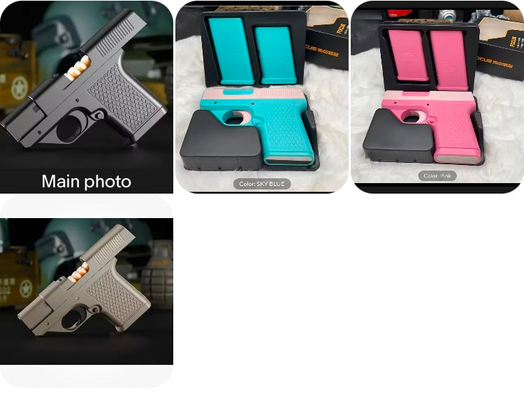 Cool Pistol Style Handgun Firearm Toy Lighter with 3 Cigarette Case Magazine Jet Lighter Gas Lighter Windproof Cigar Lighter 

Three cigarette cases 10 Count, 12 count, 20 count included 

Comes in 4 different colors 
1) Black 
2) Sky Blue 
3) Pink 
4) Ye