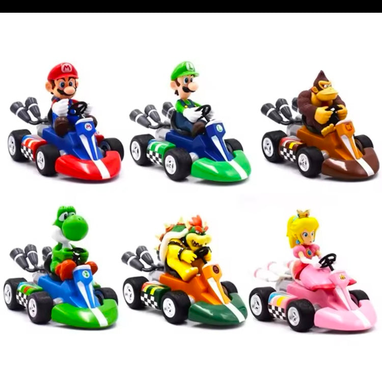 Super Mario Bros Mario Kart Nintendo 7 Deluxe action figure toys for kids

1) Mario Kart   2) Princess Peach Kart   3) Luigi Kart   4) Donkey Kong Kart  5) Toad Kart   6) Yoshi Kart   7) Bowser Kart  

Let us know about your choice of toy at checkout and