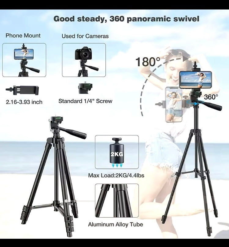 Phone Camera professional Tripod Stand with wireless Bluetooth Remote Phone Holder Lightweight Universal Photography For Apple iPhone Samsung Xiaomi Huawei DSLR GoPro


Comes in two different colors : 1) Black 2) Silver

Let us know about your choice of c