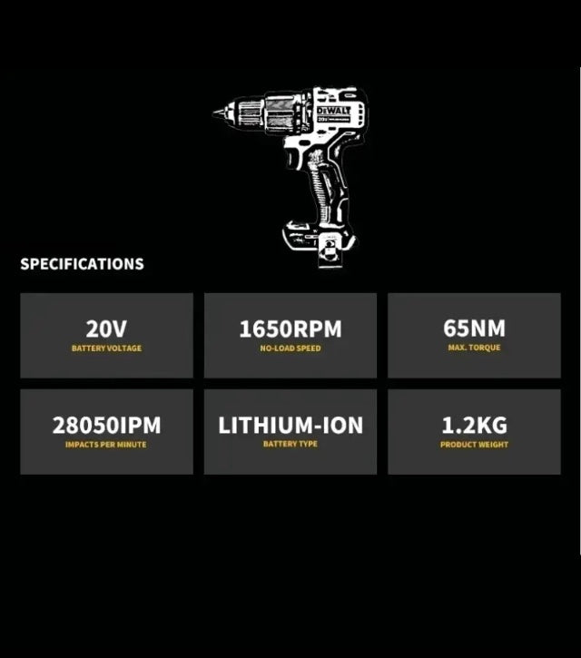 DEWALT 20 Volt Max XR Brushless 1/2 Inch impact Hammer Drill/Driver multi function battery operated DCD805B
(Battery not included)

delivers the durability and performance professionals need. Speed through masonry drilling applications with up to 34,000 b