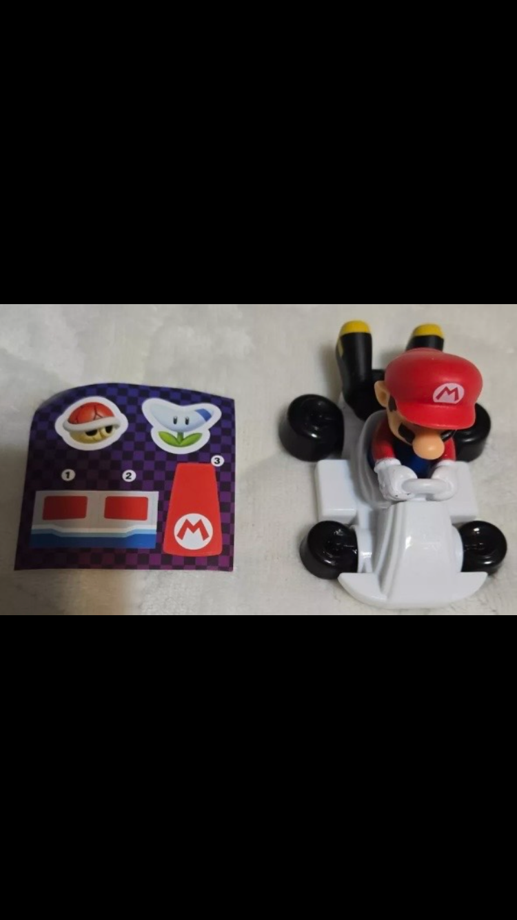 2024 McDonald's Nintendo Mario Kart 10 Deluxe Happy Meal Toys action figure for Kids 

1) Mario Kart   2) Peach Kart   3) Luigi Kart   4) Toadette Kart  5) Donkey Kong Kart  6) Gold Mario Kart   7) Toad Kart   8) Yoshi Kart   9) Bowser Kart   10) pink gol