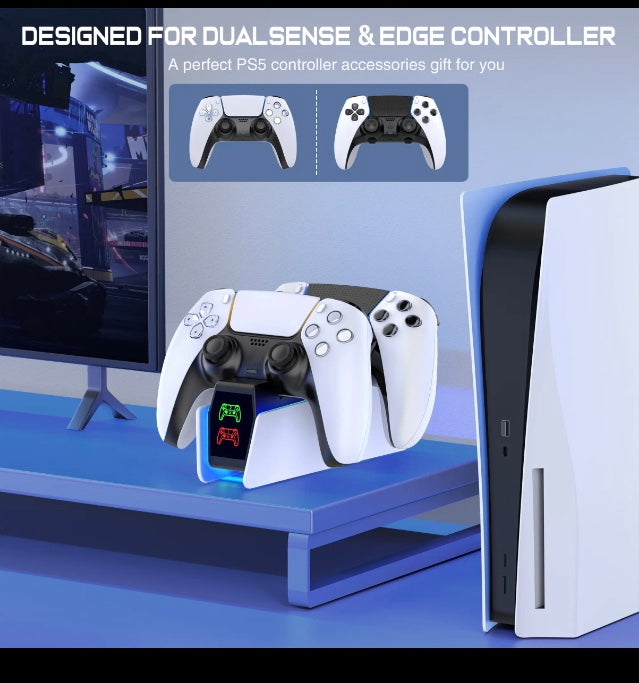 PlayStation 5 PS5 Disc Slim Digital console Controller DualSense Fast Charging Station

it is compatible with DualSense Edge controllers. The ps5 controller charger station two sides with LED ambient light, creating a relaxing and romantic environment, le