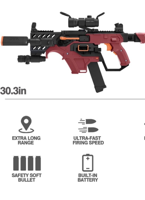 Automatic Toy Gun Electrical Motorized Dart Blaster For Nrf Foam Bullets Elite 

DO NOT DELIVER TO: CA, IL, CT, NJ, NY

Colors : Red , grey 

FULLY AUTOMATIC, BATTERY-POWERED : 

Our toy gun comes with rechargeable batteries and a USB charging cable that