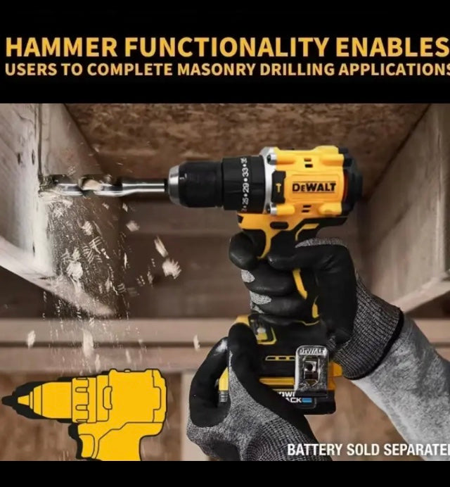 DEWALT 20 Volt Max XR Brushless 1/2 Inch impact Hammer Drill/Driver multi function battery operated DCD805B
(Battery not included)

delivers the durability and performance professionals need. Speed through masonry drilling applications with up to 34,000 b