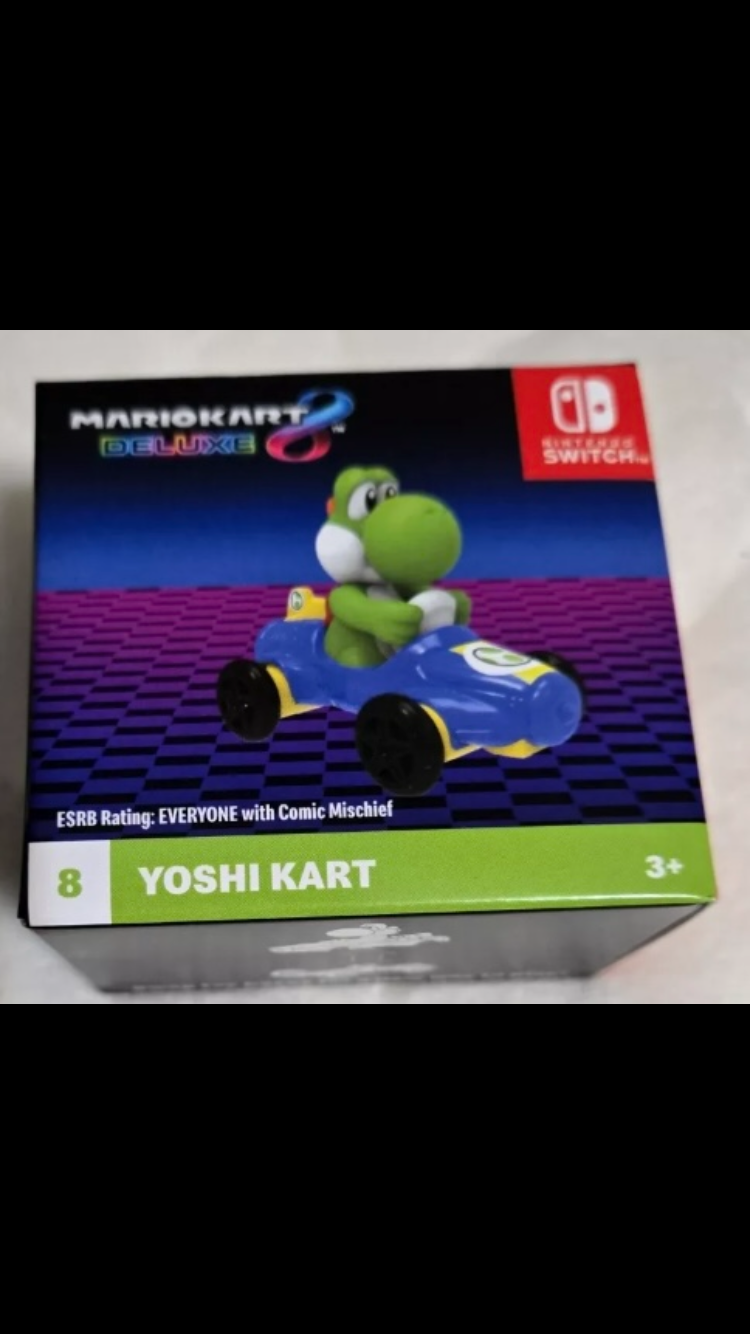 2024 McDonald's Nintendo Mario Kart 10 Deluxe Happy Meal Toys action figure for Kids 

1) Mario Kart   2) Peach Kart   3) Luigi Kart   4) Toadette Kart  5) Donkey Kong Kart  6) Gold Mario Kart   7) Toad Kart   8) Yoshi Kart   9) Bowser Kart   10) pink gol