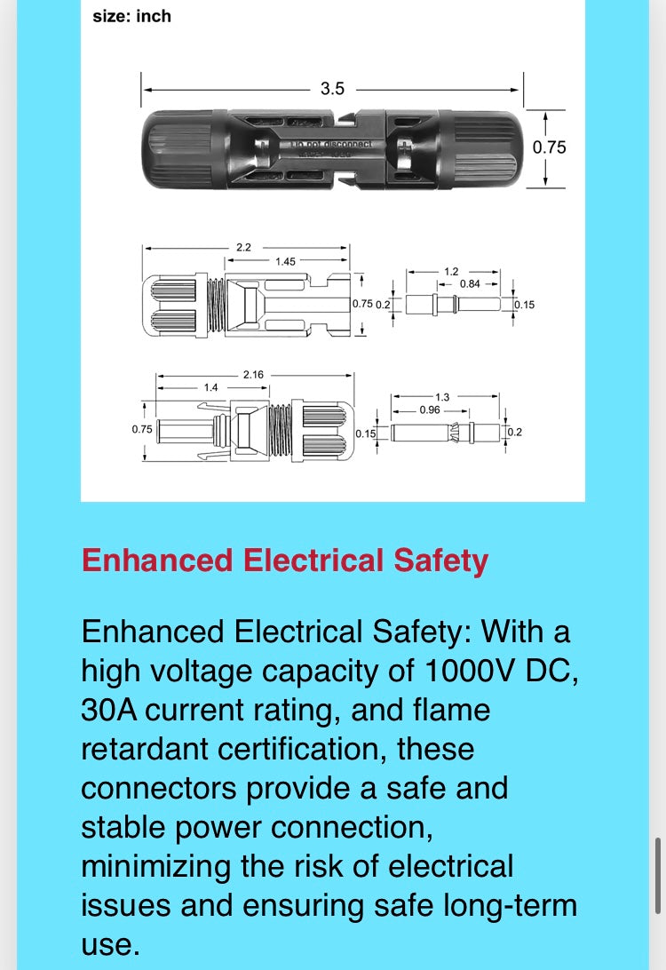 50 Pairs Male Female Solar Cable Connectors Water Proof 30A For DIY Solar Panel 

Includes total 100 connectors ( 50 female and 50 male connectors ) 

Premium Build Quality: Our solar connector kit features pairs of male and female connectors, crafted fro