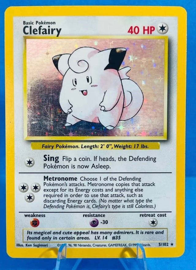 Clefairy - 5/102 Holo Rare Pokemon Base Card 1999- 100% Authentic

Dating Back to 1999, Pokemon Base Set was the first set of Pokemon cards ever printed. 

That set contains absolute classics including Charizard, Blastoise, Venusaur, Pikachu, Mewtwo & man