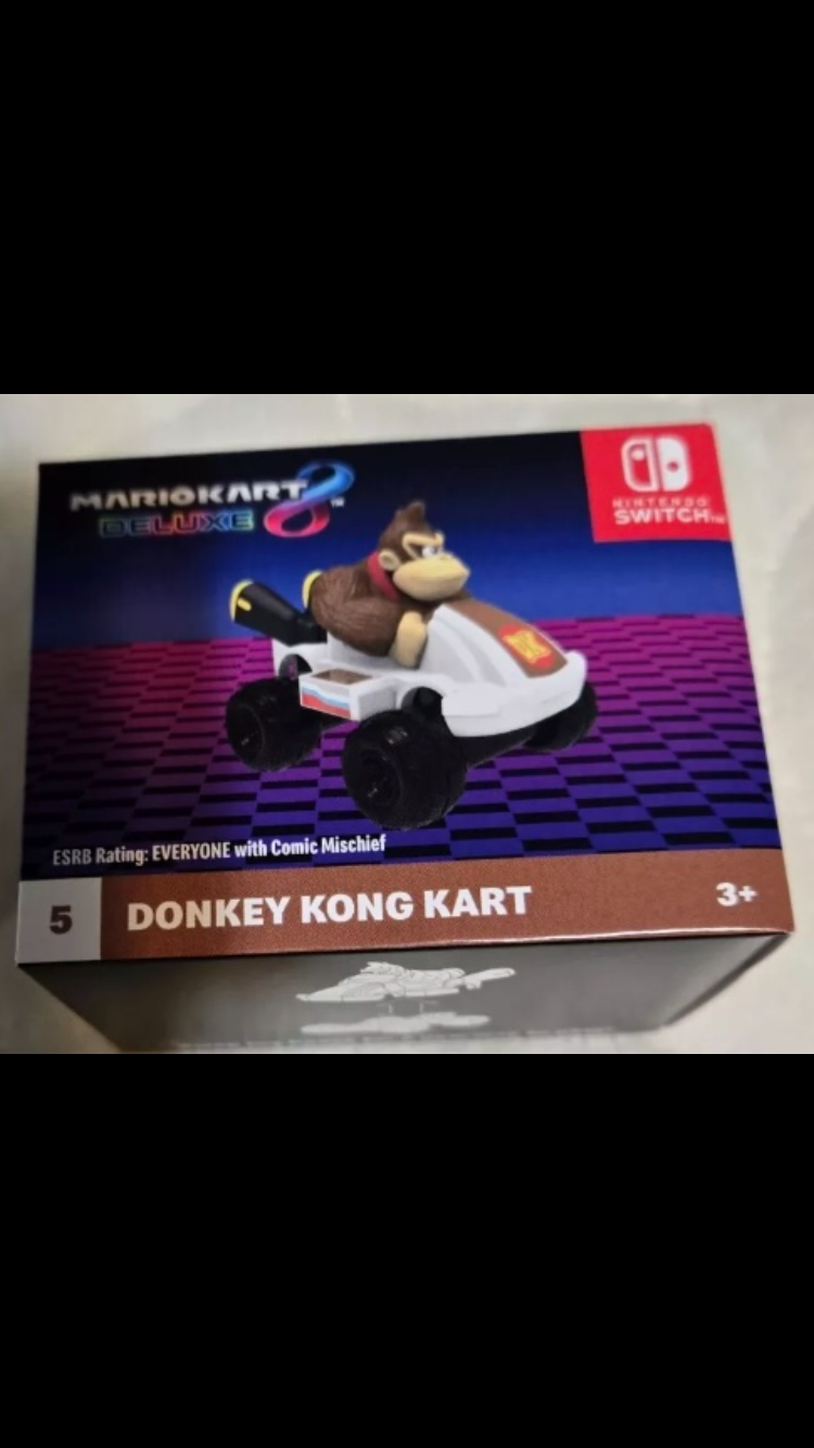 2024 McDonald's Nintendo Mario Kart 10 Deluxe Happy Meal Toys action figure for Kids 

1) Mario Kart   2) Peach Kart   3) Luigi Kart   4) Toadette Kart  5) Donkey Kong Kart  6) Gold Mario Kart   7) Toad Kart   8) Yoshi Kart   9) Bowser Kart   10) pink gol